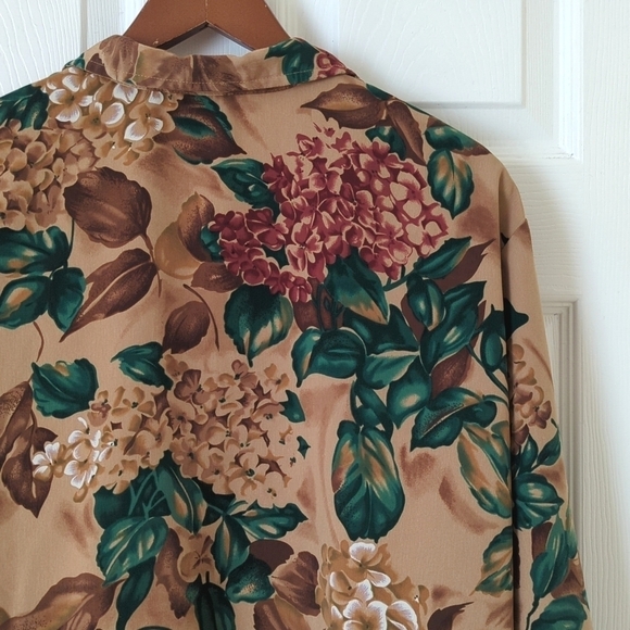 Teddi 90's Vintage Floral Printed Lightweight Silky Zip Up Jacket Brown Green SP - Picture 14 of 14